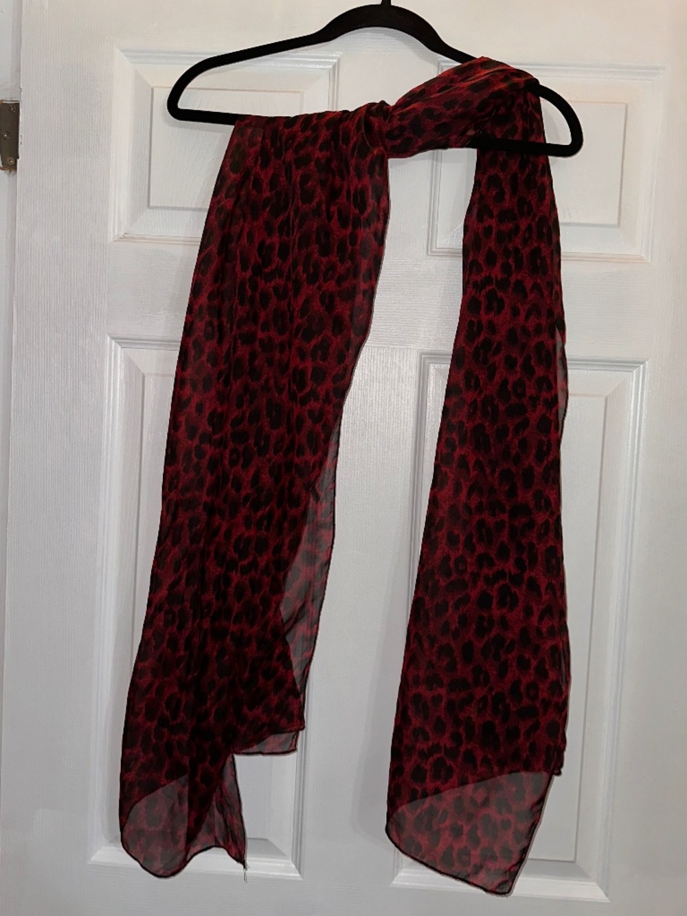 Jessica Red Black Leopard Print Sheer Scarf One Size